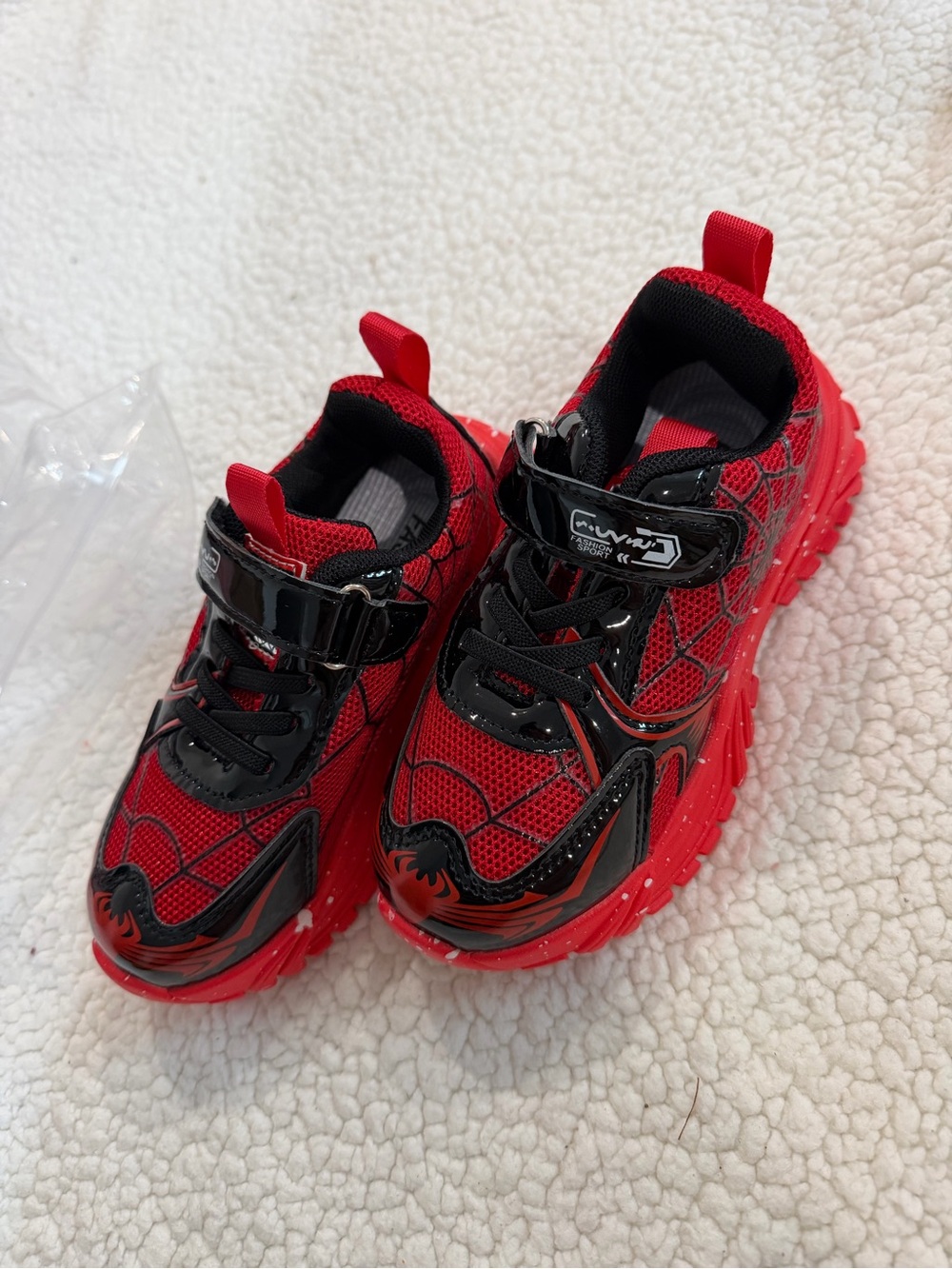 Kids' Red and Black Lightweight Sneakers with Secure Hook-and-Loop Strap spider